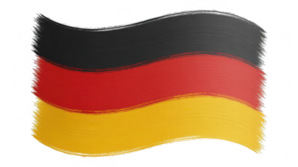 A wavy flag with black red and yellow horizontal stripes on a black transparent background