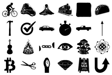 Black and white icons for sports and finance on white background
