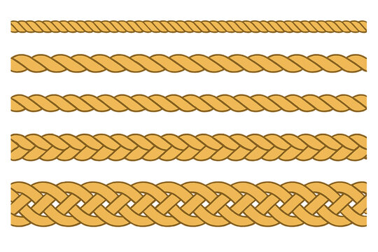Vector Set of Yellow Rope Borders: Braided, Twisted, and Cord Patterns.