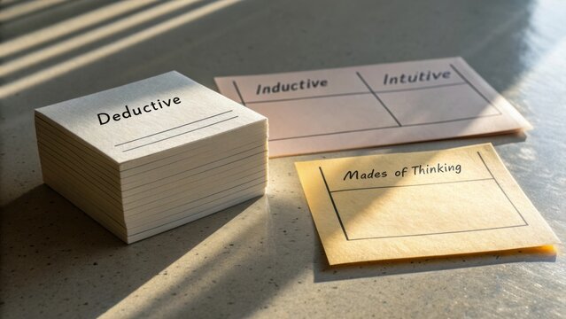Note Cards for Cognitive Processes with Deductive, Inductive, and Intuitive Thinking Methods on a Surface
