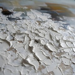 Texture created by white paint on canvas in art studio during daytime work session