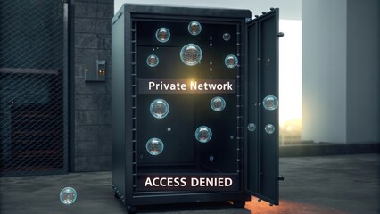 Security Concept with Open Device Highlighting Private Network and Access Denied in Digital Environment