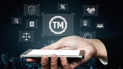 Trademark protection and legal compliance with TM icon, copyright law, patent check, intellectual property rights, and branding regulation enforcement Marrow
