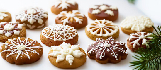 Fototapeta premium Christmas background with shortbread gingerbread cookies. Traditional Christmas cookies
