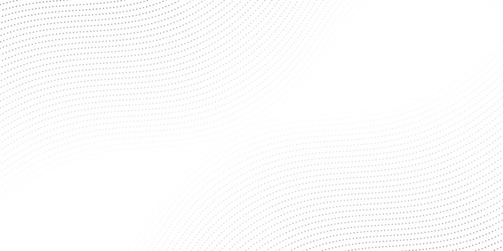 Flowing dots particles wave pattern 3D curve halftone black gradient curve shape isolated on white background. Vector in concept of technology, science, music, modern wave classic