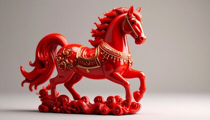 Red fiery horse figurine representing 2026 Chinese new year zodiac. Traditional decoration for celebration. design
