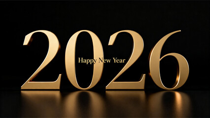 2026 Happy New Year luxury black and gold typography design with elegant minimal style
