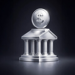 Silver Bank Building with Dollar Coin