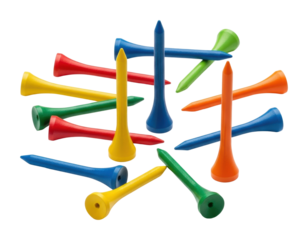 Colorful golf tees arrangement home isolated on transparent background