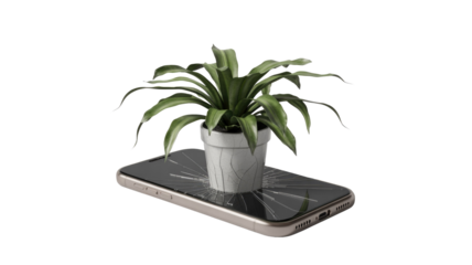 Plant growing from cracked smartphone