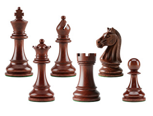 Wooden chess pieces set isolated on gray background