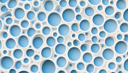 Seamless pattern of interconnected white circles with blue background creating modern geometric design with depth and shadow for abstract decoration