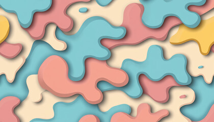 Abstract colorful seamless pattern with soft pastel shapes and layered shadows creating modern and playful design with smooth curves and vibrant tones