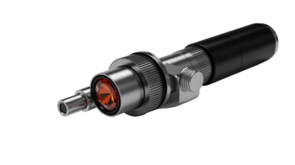 Silver metal device with red gem, isolated