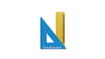 3D Blue triangle ruler and yellow ruler on transparent background