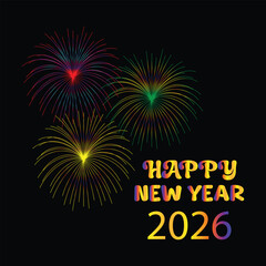 Happy new year 2026 greeting with colorful fireworks display