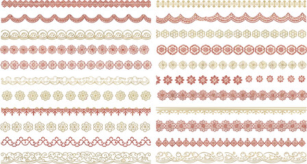 Vintage Floral Lace Borders Set with Antique Decorative Line Art and Hand-Drawn Oriental Dividers