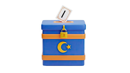 3D Ballot box with lock and crescent moon symbol on transparent background