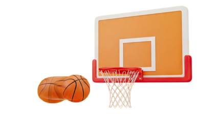3D Basketball hoop and balls on transparent background