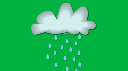 Animation of a cloud and rain with green background - Powered by Adobe