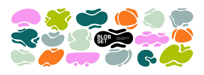 Funky Organic Soft Blob Shape Kit. Different Round Form Set. Abstract Blob Figure Bundle. Hand Drawn Vector Illustration