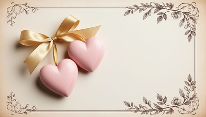 Pink Hearts and Frame Design on White Background for Custom Love Card