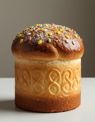 Hot Kulich Cake with Decorative Pattern Out of Oven Slavic Easter Baking