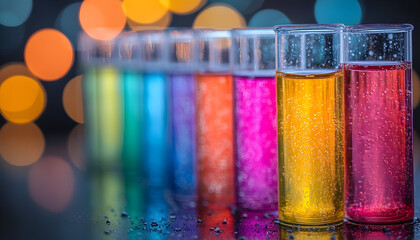 Colorful Test Tubes Filled with Liquids in a Laboratory Setting