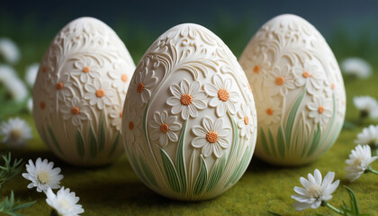 Ornate Textured Easter Eggs in Grass Field Nature and Festive Celebration