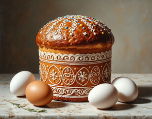 Traditional Easter Kulich and Eggs Festive Holiday Still Life Photography