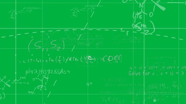 Animation of mathematical formulae moving over grid on black background