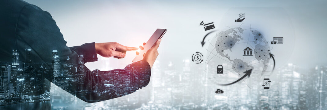 Worldwide digital payment network showing secure financial transactions. Digital payment supports transfer, digital payment ensures security, boosts convenience, drives global finance. Vouch - Powered by Adobe