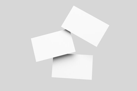 Blank business card mockup with three floating cards isolated on white background