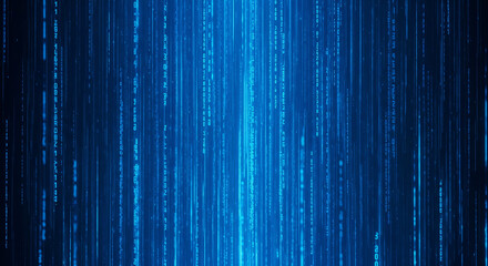 Digital Rain in Binary World: An abstract visual, evocative of a digital downpour, streams of data cascade through a luminous matrix, symbolizing the complexity of code and the digital world.