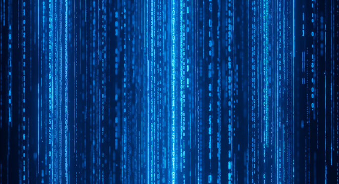 Digital Data Stream: The image presents a dynamic digital data stream cascading downwards, a visual representation of the modern technological landscape. - Powered by Adobe