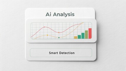 AI Analysis with Smart Detection, Line Graphs, and Bar Charts Showing Data Trends on Minimalistic Background