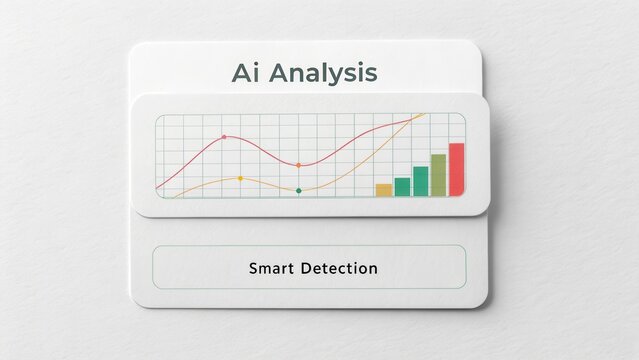 AI Analysis with Smart Detection, Line Graphs, and Bar Charts Showing Data Trends on Minimalistic Background - Powered by Adobe