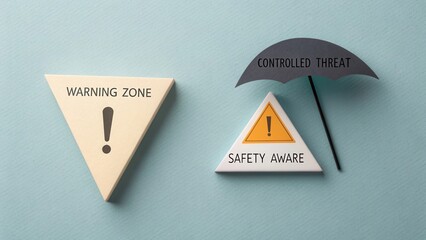 Warning Zone and Safety Awareness Symbols with Controlled Threat Illustration for Risk Management Concepts