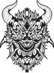 Obraz premium Demonic Head Illustration with Intricate Details and Horns, a Fearsome Fantasy Creature Design