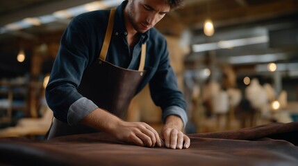 Craftsperson embossing patterns into vegetable-tanned leather using heated stamps, capturing personalization and bespoke leather design process. cinematic color correction, natural uneven lighting