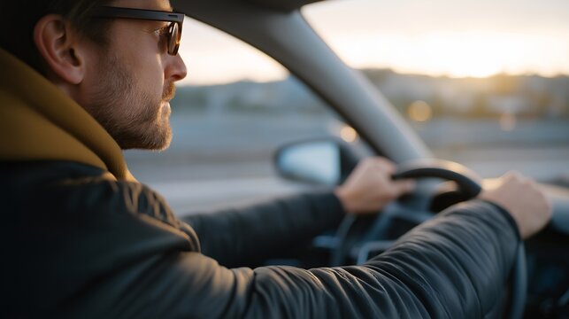 A driver realizing a wrong turn after entering an empty road at dusk, pausing the car to check directions, symbolizing everyday misjudgment and course correction. cinematic color correction,