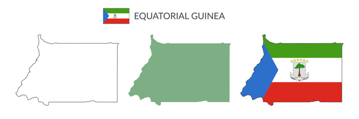 Equatorial Guinea geographical borders isolated on white background. Flag of Equatorial Guinea. Vector flat cliparts.