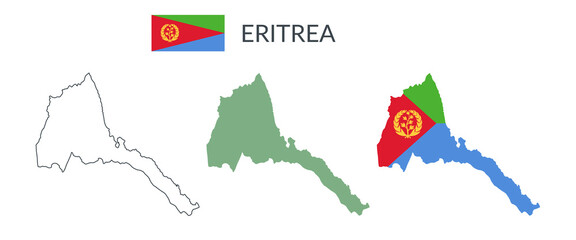 Eritrea geographical borders isolated on white background. Flag of Eritrea. Vector flat cliparts.