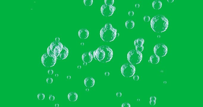 Animation of multiple translucent blue bubbles popping on white background