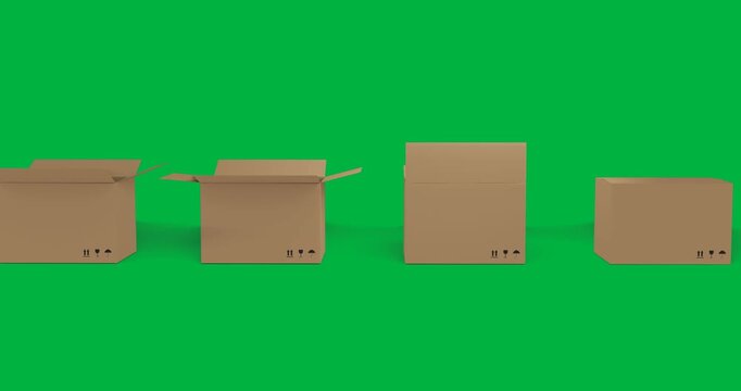 Animation of multiple cardboard boxes opening and moving on white background