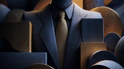 Fototapeta premium Leadership in 3D Illustration: A Powerful Executive Surrounded by Abstract Forms