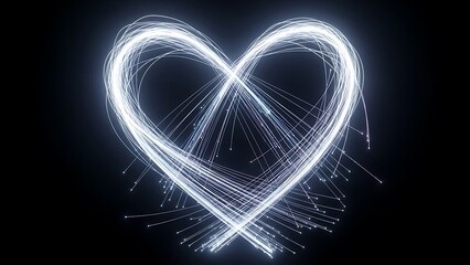 Glowing white heart shape with light trails on dark background