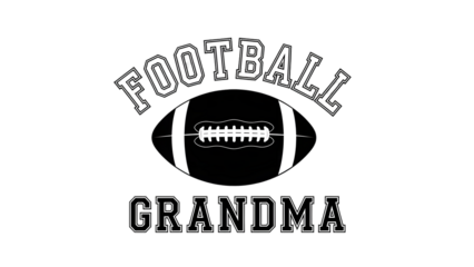 Black and white illustration of a football grandma logo design with text isolated on transparent background