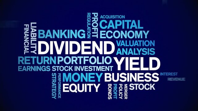 Dividend Yield animated word cloud-text design animation tag kinetic typography seamless loop.