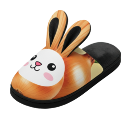 Playful bunny slippers home product showcase cozy atmosphere isolated on transparent background